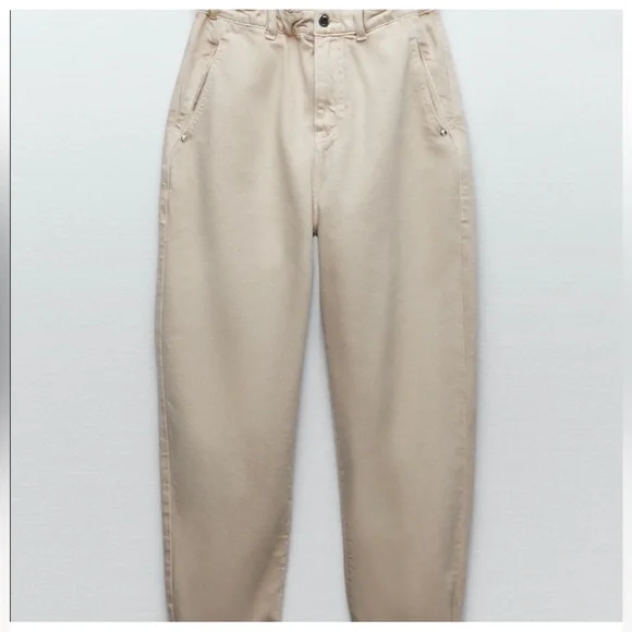 Zara White Paperbag Waist Trousers Jeans Size 10 - Picture 8 of 12
